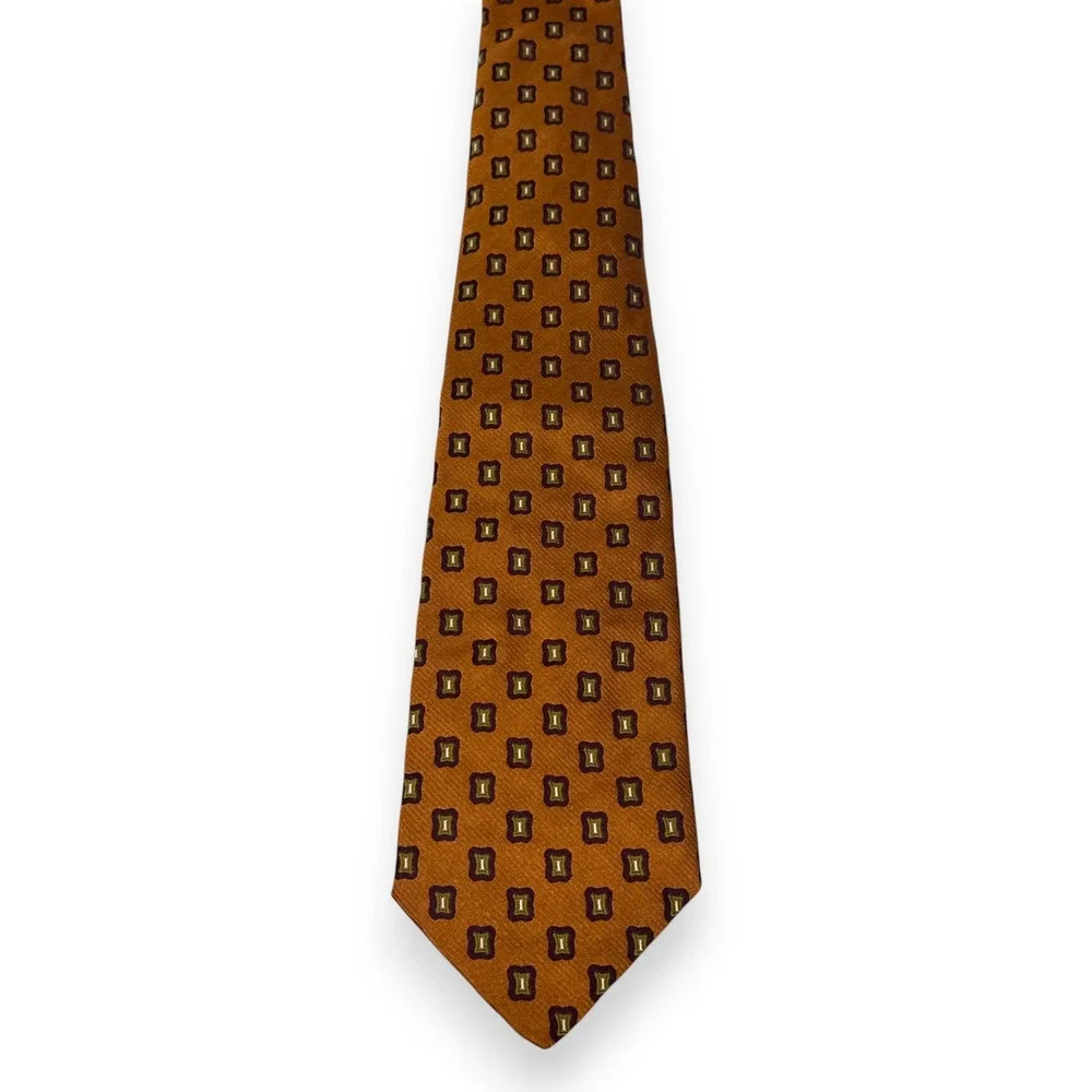 Barneys New York Mens‎ Silk Geometric Tie 59 x 3.75 Gold Purple Italy Vintage